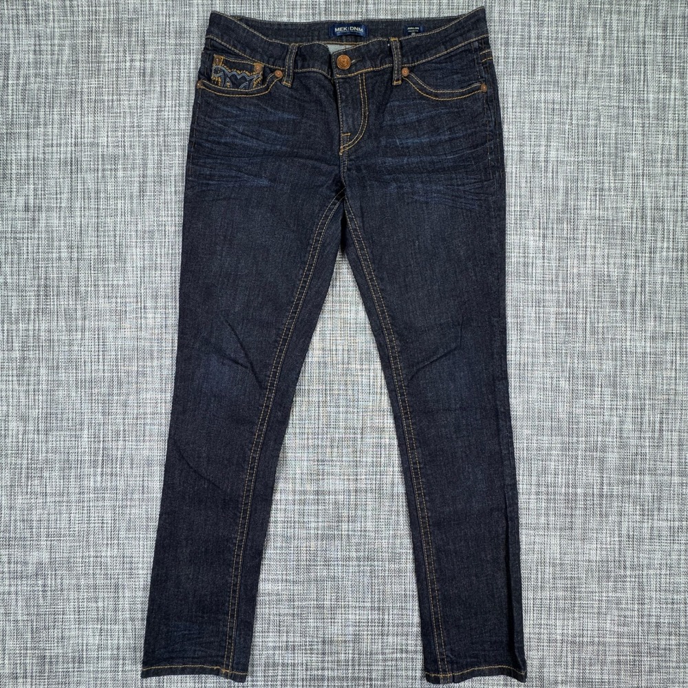 MEK DNM Women's 30 Avalon Cigarette Jeans Dark Wash Embroidered Pockets Y2K